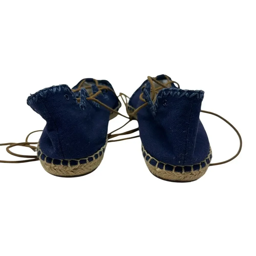 Tory Burch Sonoma Gillie Espadrille Navy Blue Canvas Lace Up Flats Size US‎ 7